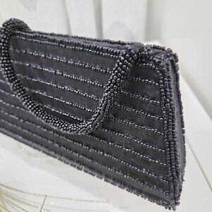 Vintage Bijoux Terner Black Beaded Clutch – Dual-Sided Design – Evening Glam y2K